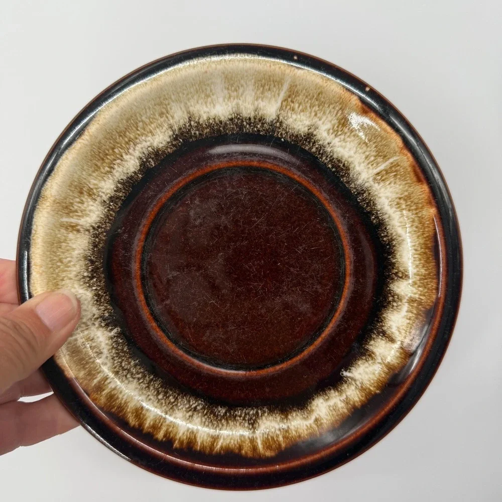 Pfaltzgraff 1970s Stoneware Brown Drip Glaze Saucer Plates Set of 4 6.25